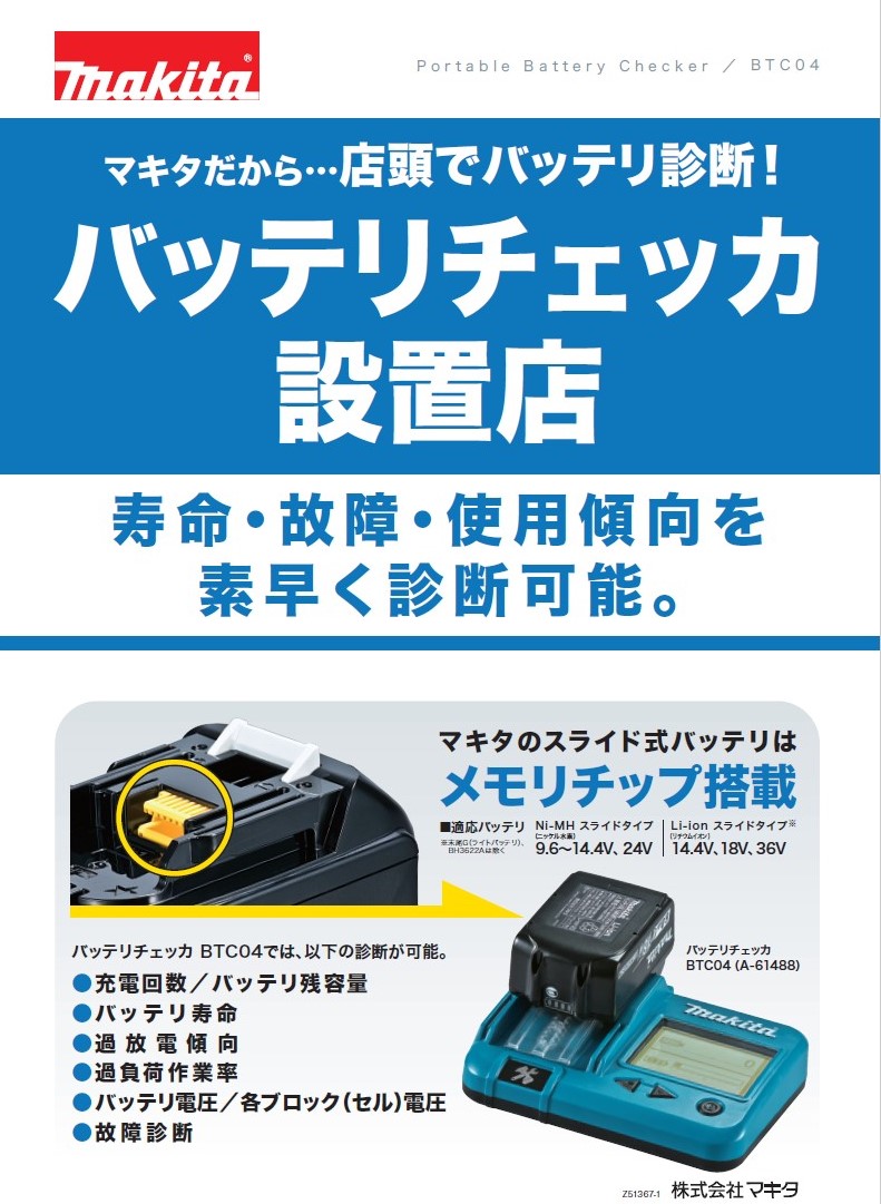 マキタ Makita BTC04 ポータブルバッテリチェッカー